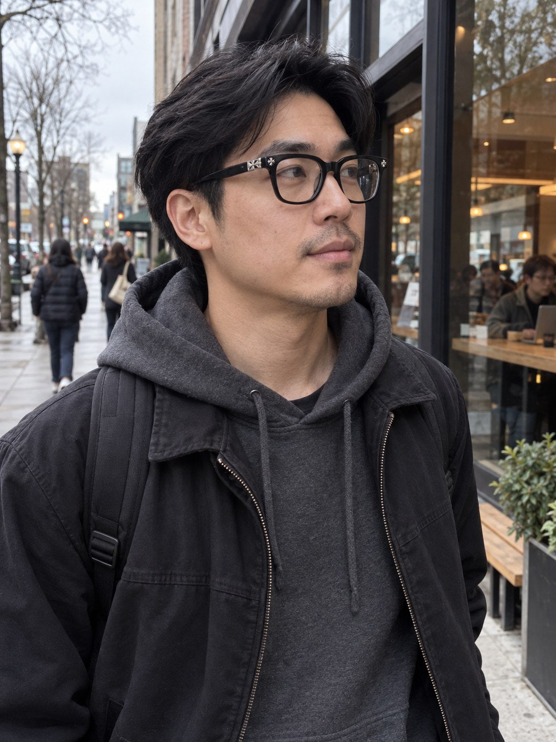 Verified customer styling the Black and Silver-Tone Detail frame