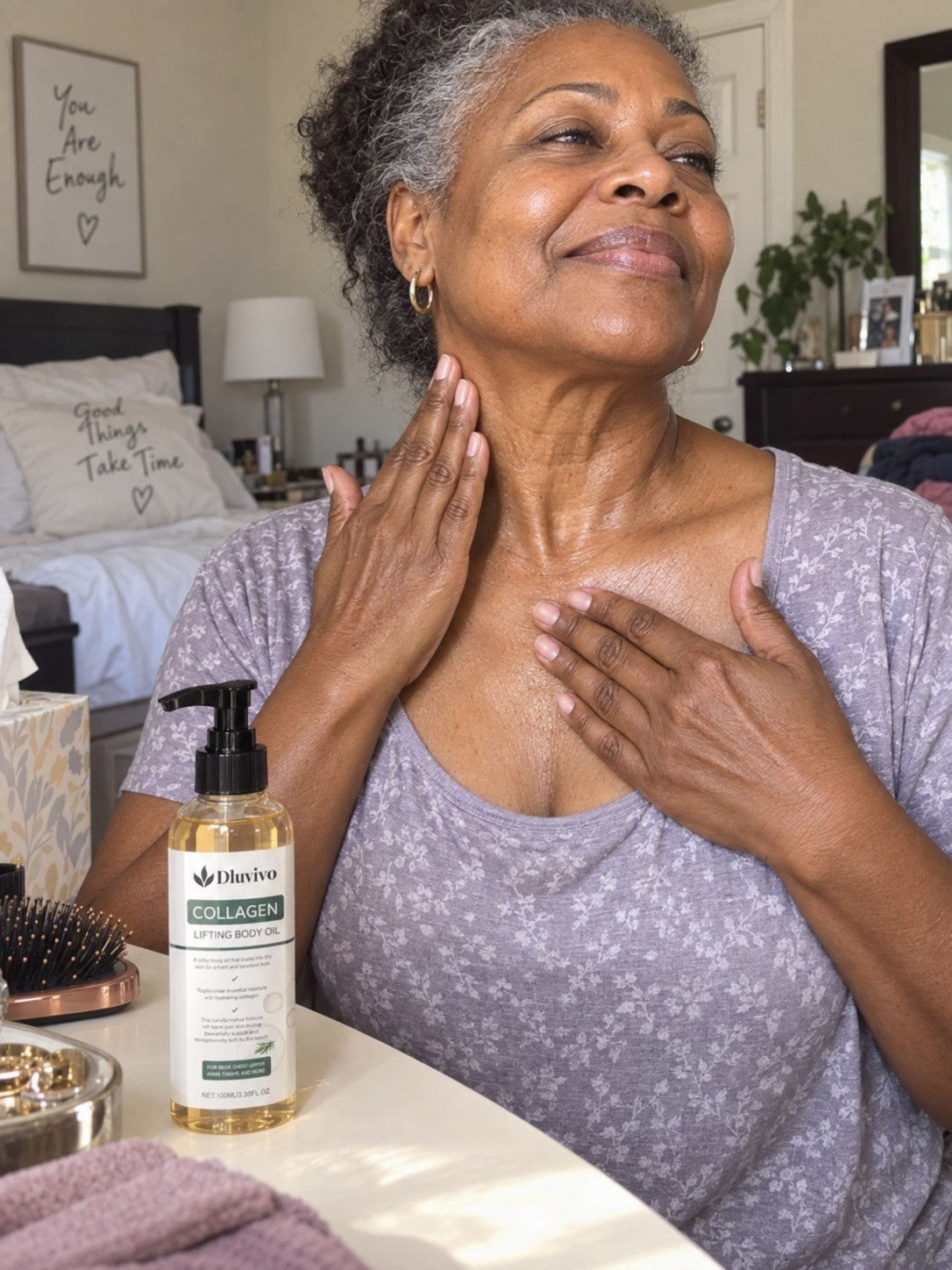 Illustrative image of smoother-looking moisturized mature skin