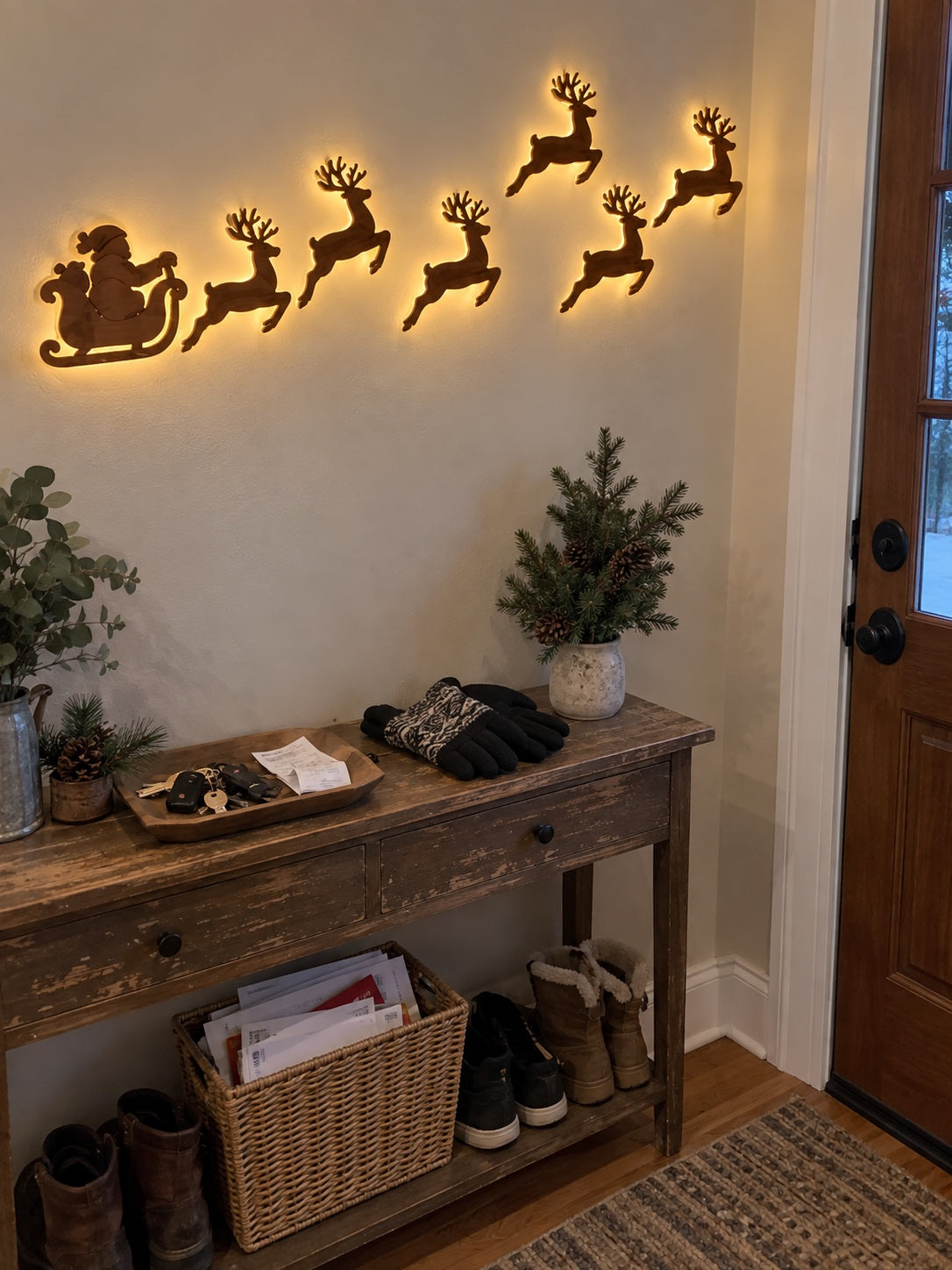 Christmas wall display in an entryway