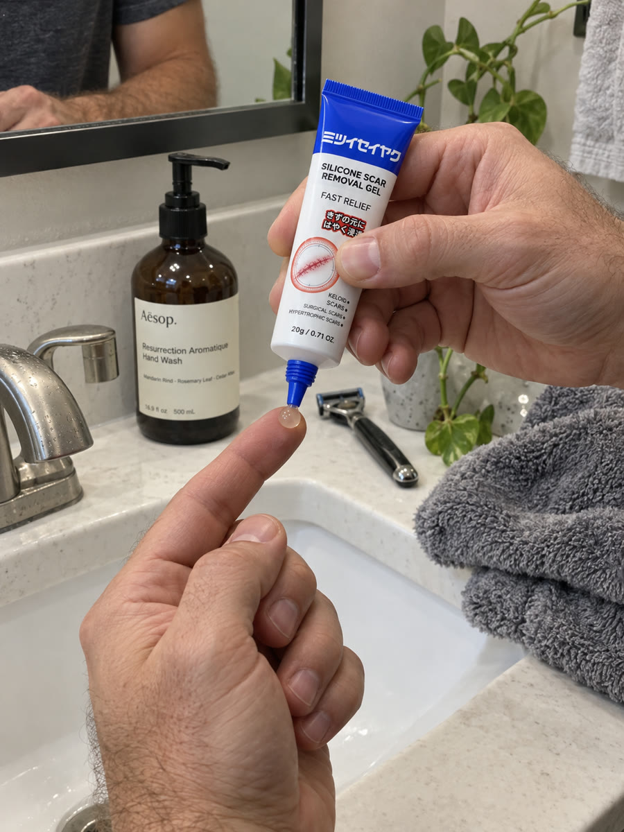 Customer photo showing daily scar-gel application