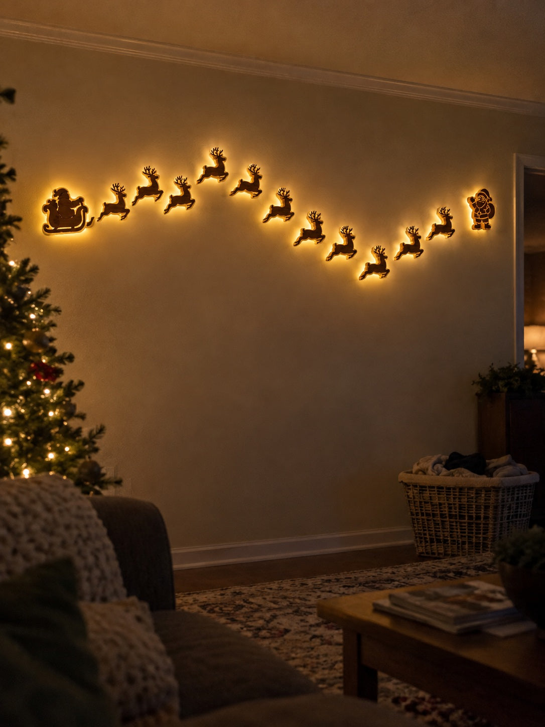 Illuminated wall decoration at night
