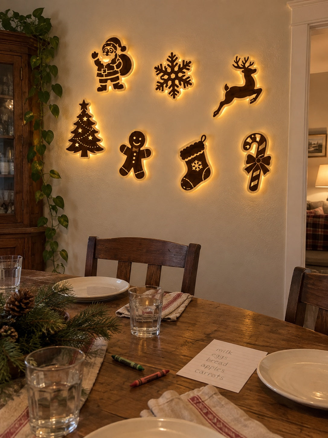 Christmas wall decor in a dining room