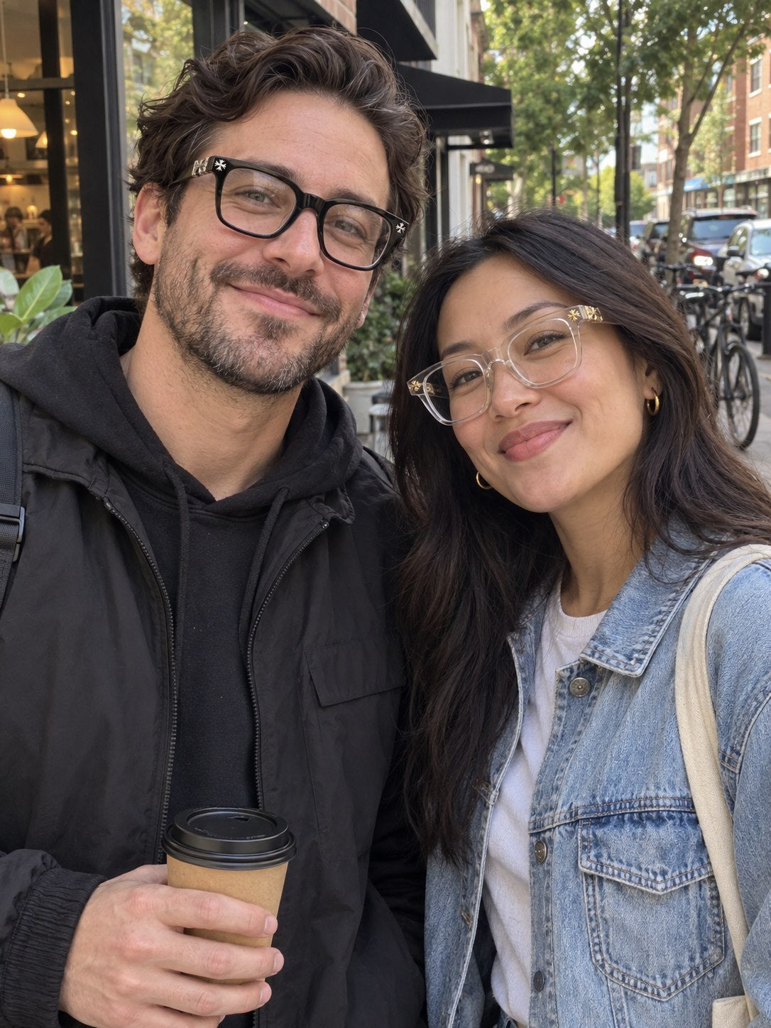 Two verified customers showing unisex outfit styling