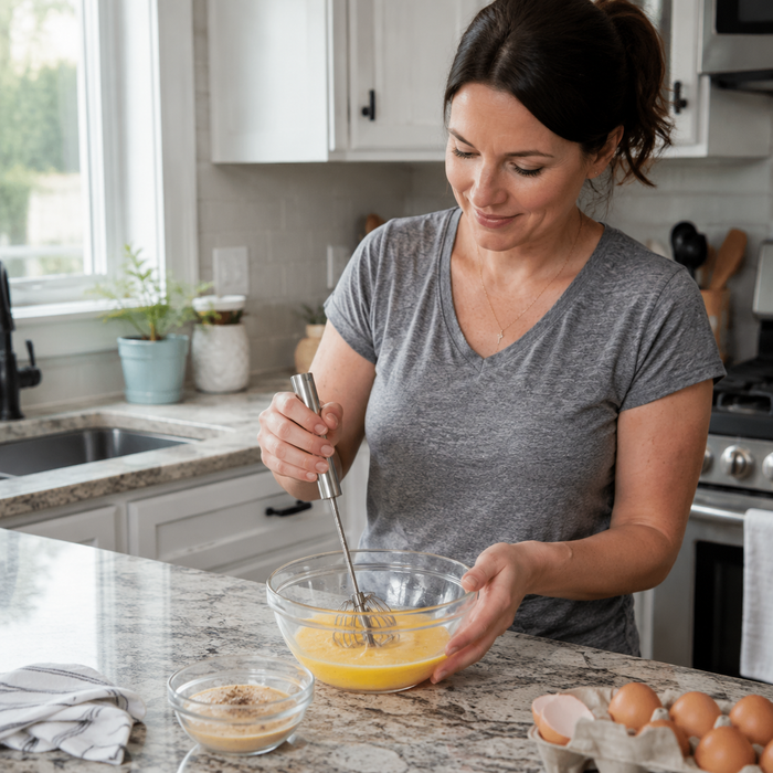 Customer review photo using the rotary whisk for eggs and sauce prep