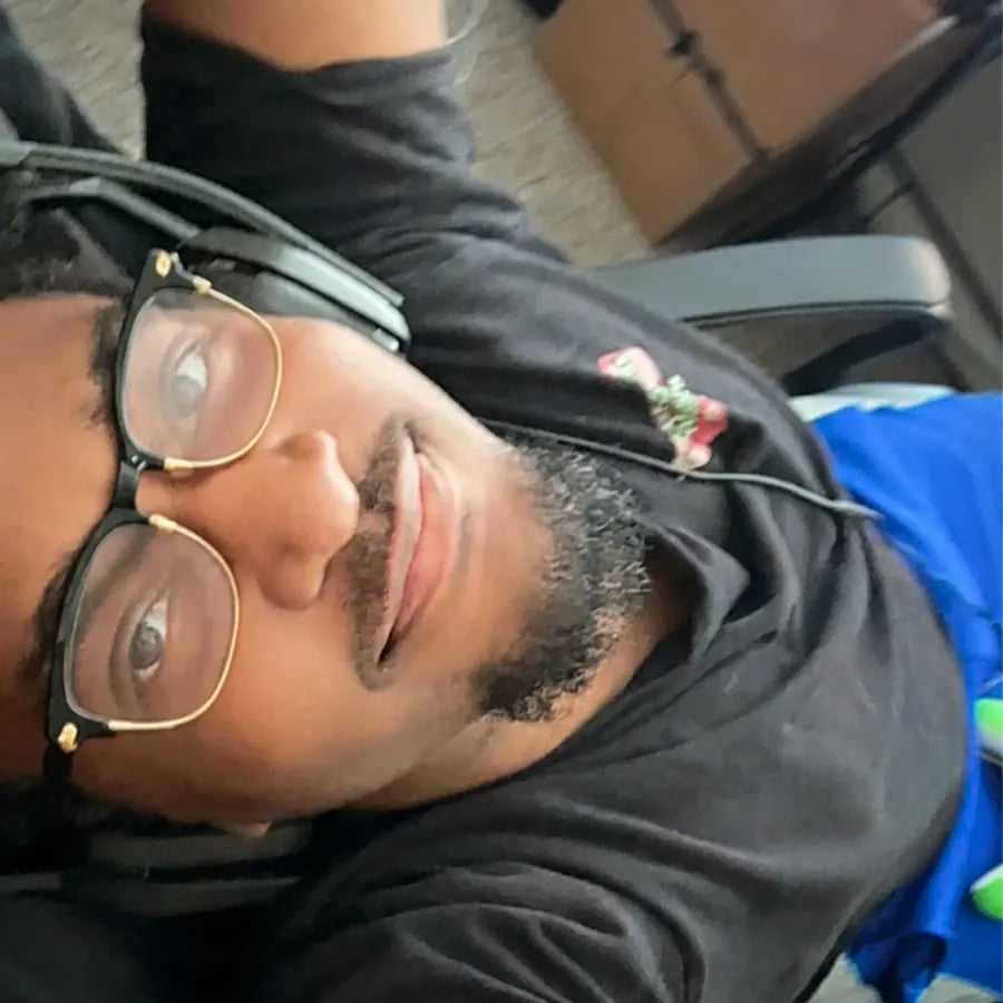 Michael uses blue-light reading glasses for computer time and daily tasks