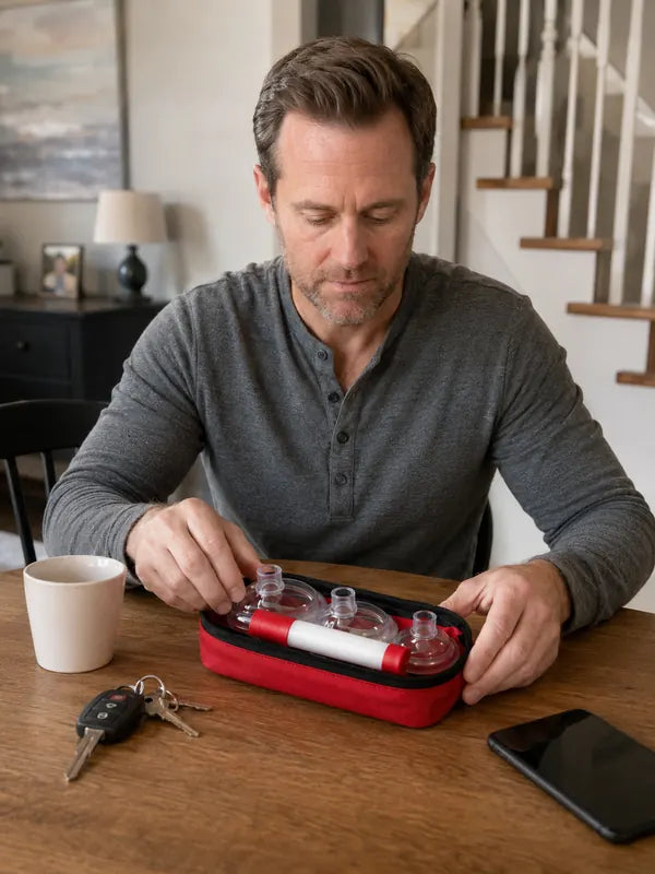 David H. keeping the emergency choking relief kit near daily items