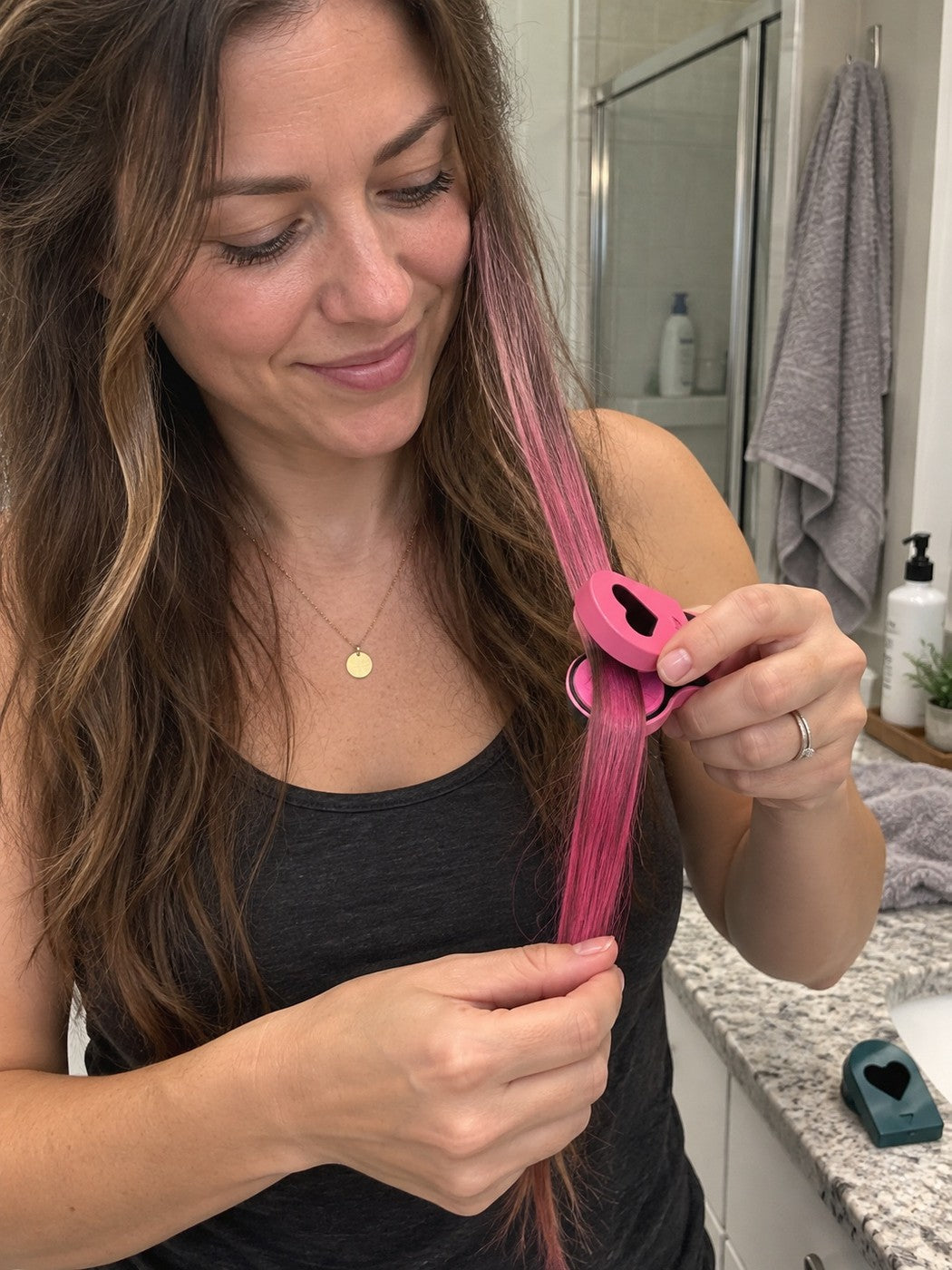 Customer review photo showing layered temporary hair chalk color