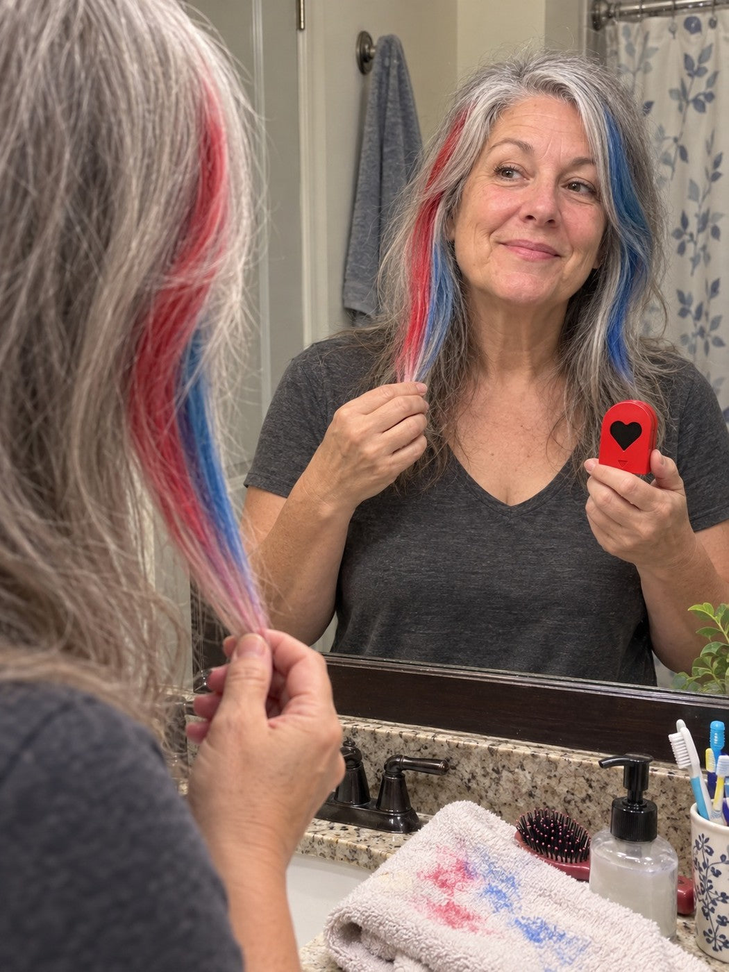 Customer review photo showing vivid temporary hair chalk colors