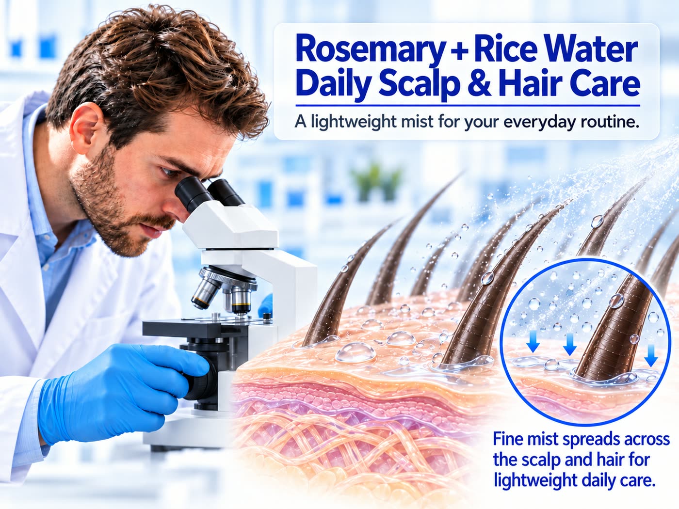 Rosemary and rice water daily scalp and hair care research visual
