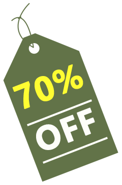70 percent off sale tag