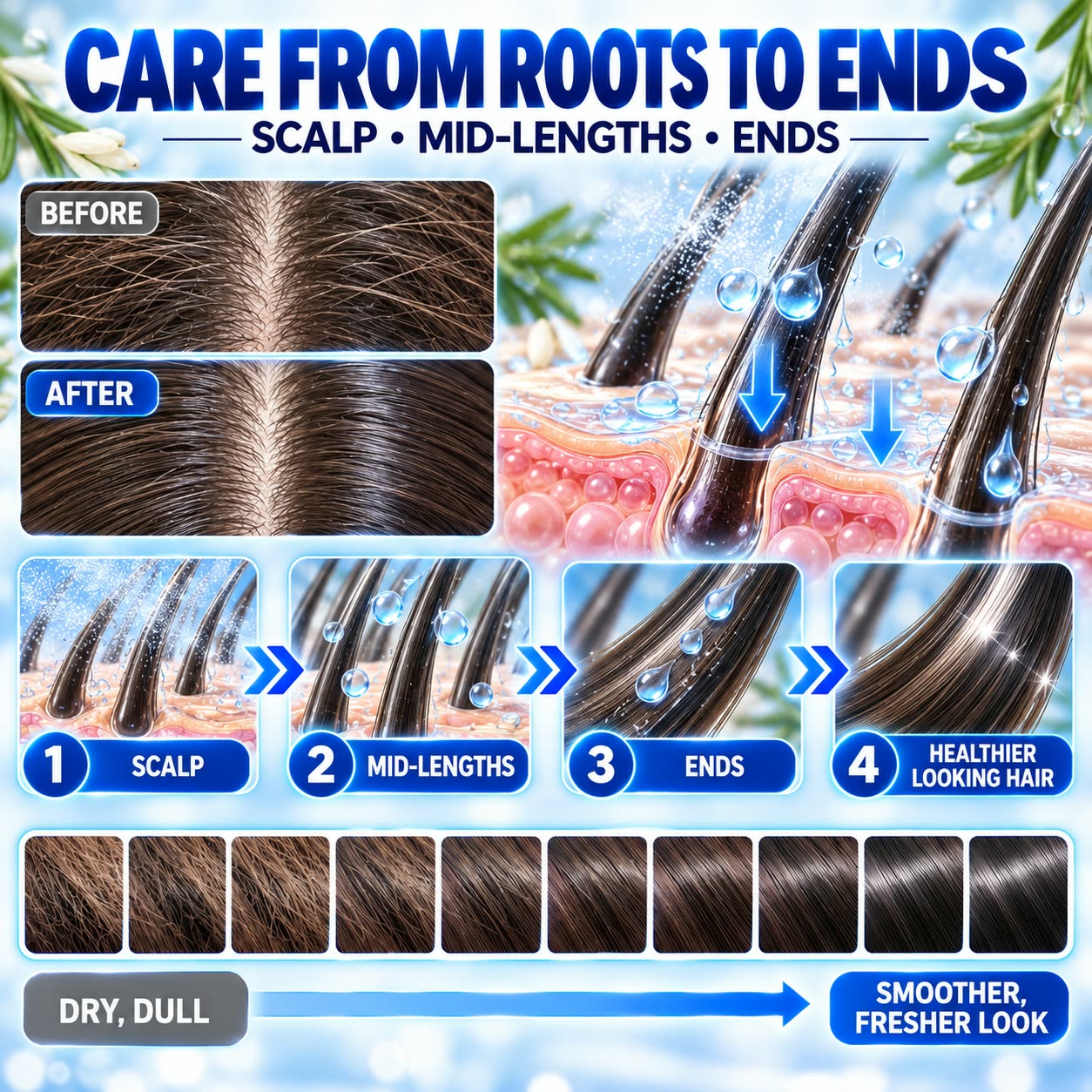 Care pathway from the scalp through the mid-lengths and ends