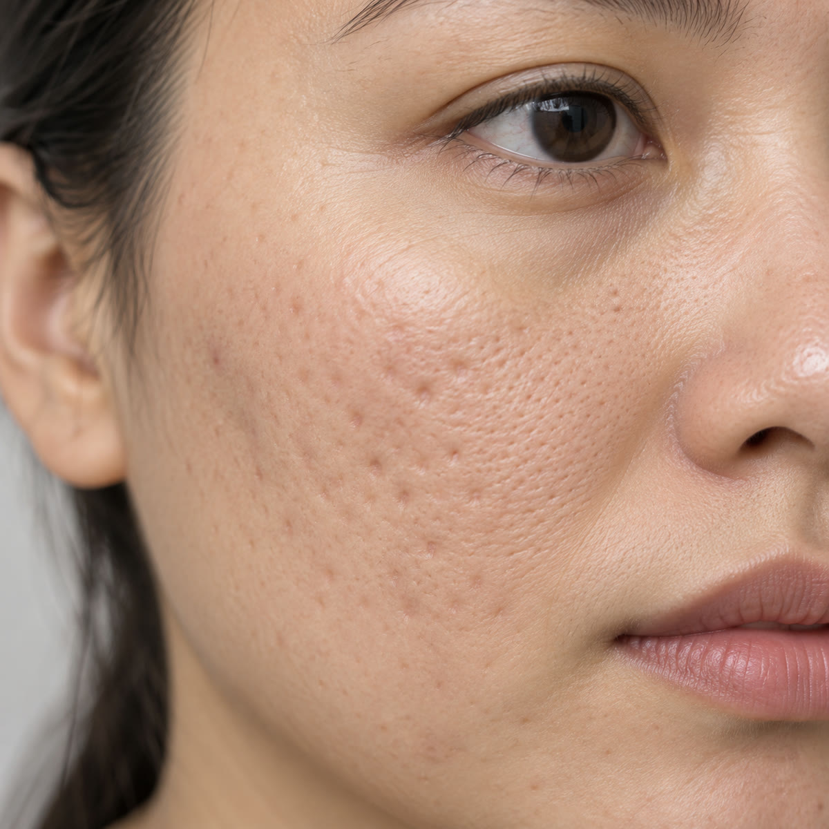 Before view of facial acne marks