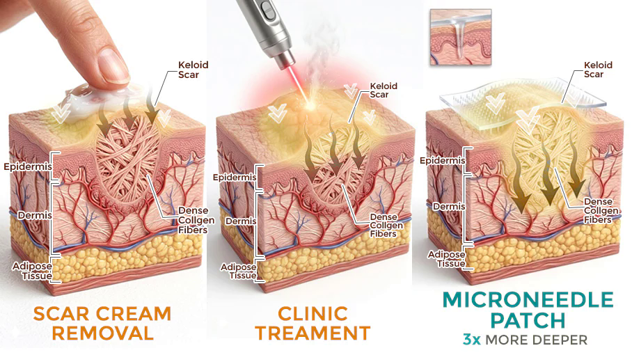 Scar cream, clinic treatment, and microneedle patch comparison