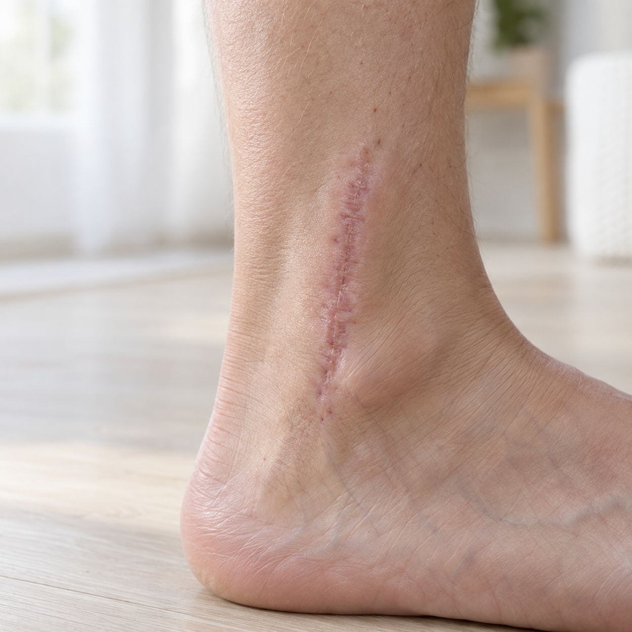 Ankle surgical scar appearance before a documented care routine