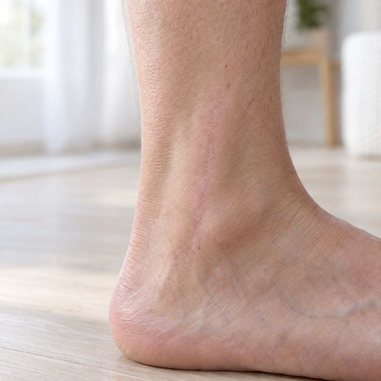 Ankle surgical scar appearance in a later routine record
