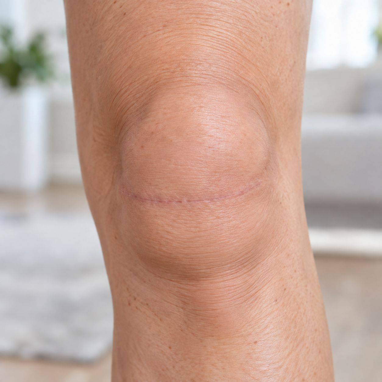 Knee surgical scar appearance in a later routine record