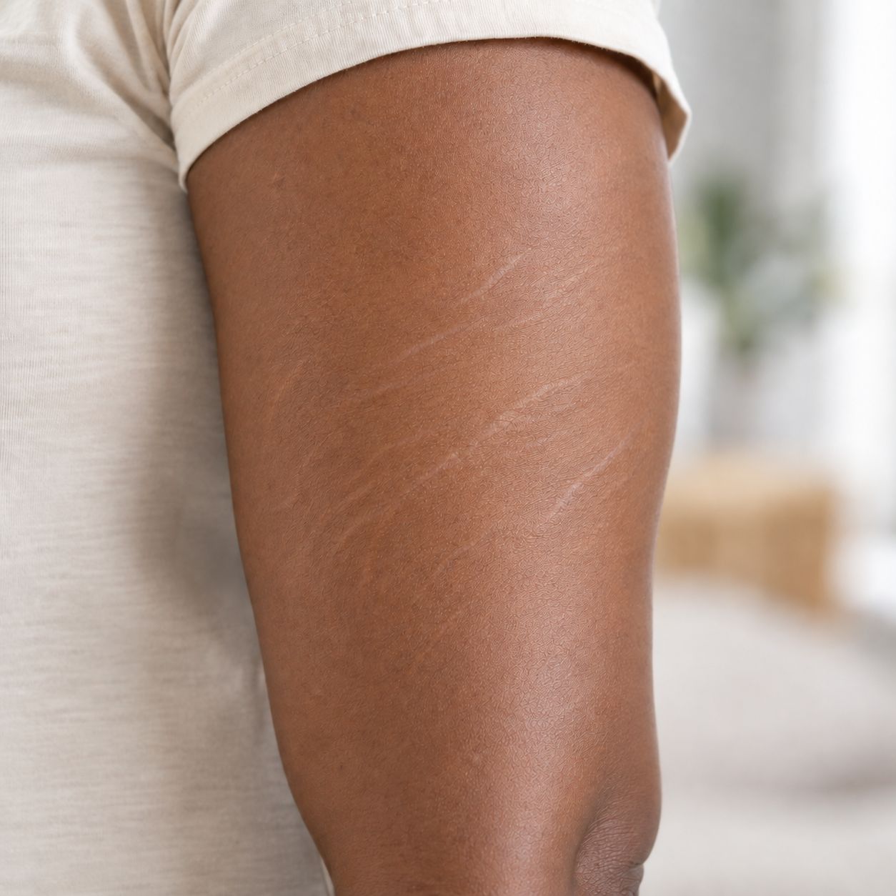 Upper-arm stretch-mark appearance in a later routine record