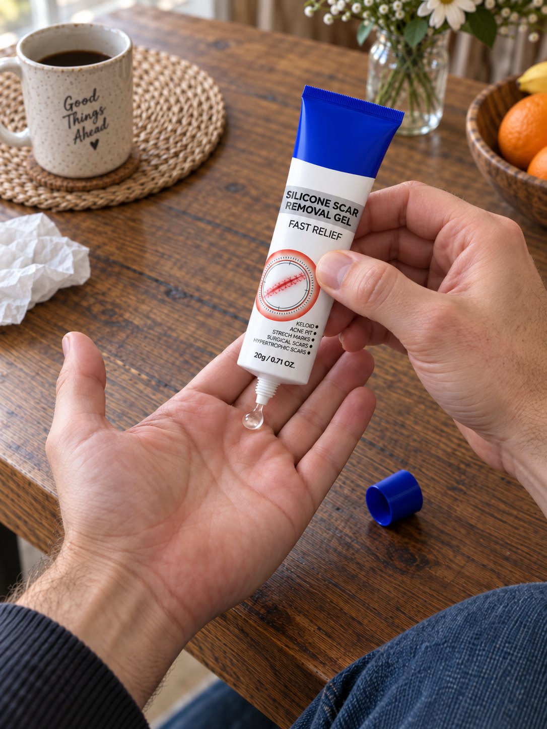 Customer dispensing a small drop of fast-drying silicone gel