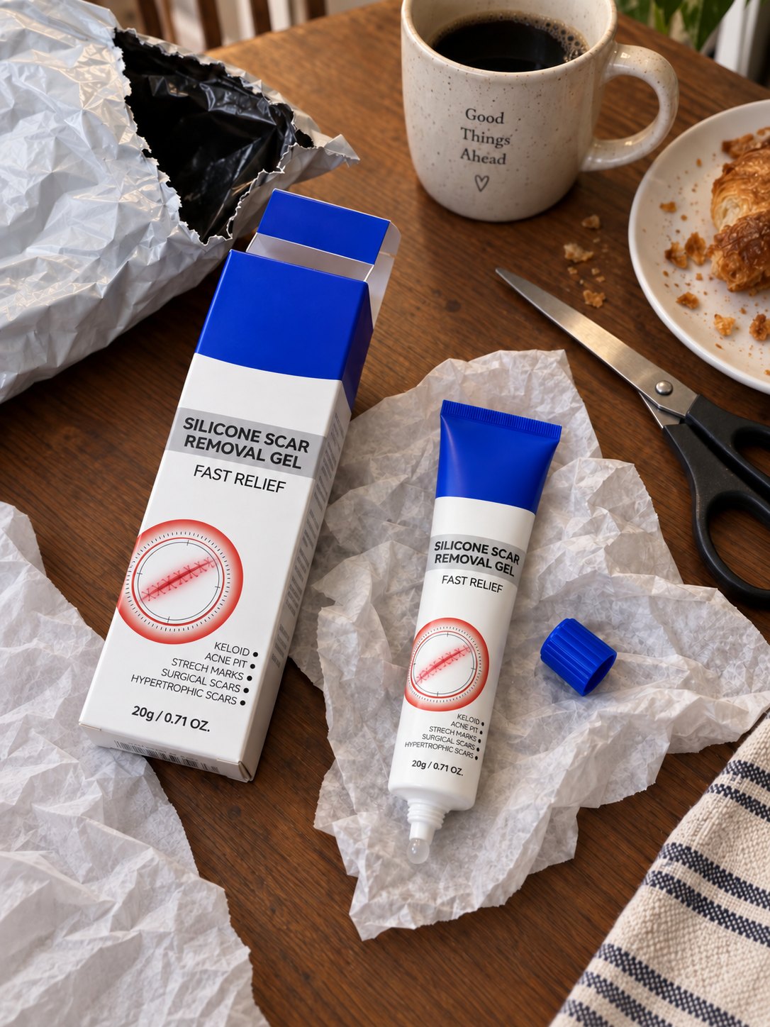 Silicone scar-care gel prepared for an everyday routine