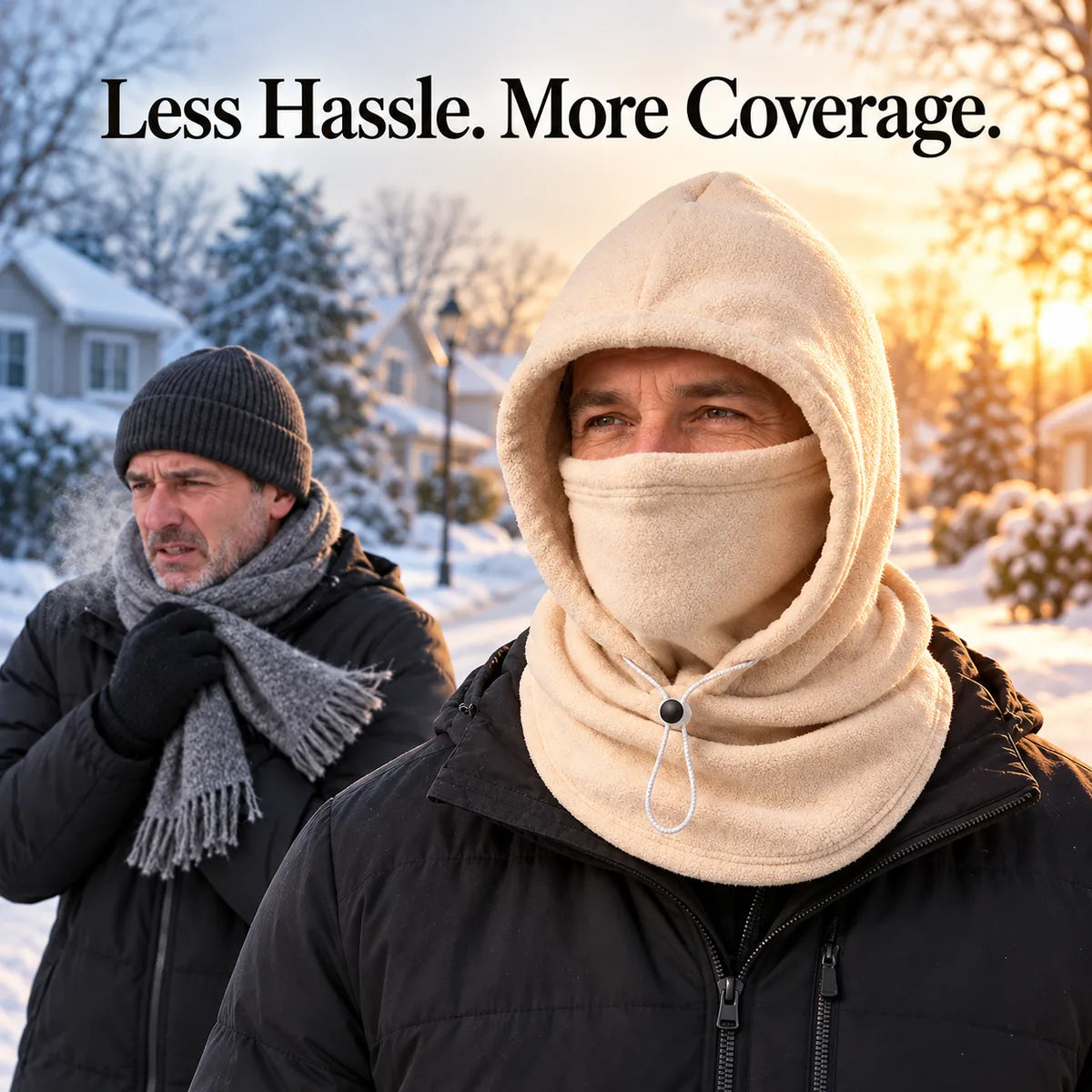 Comparison of ordinary scarf and 3-in-1 fleece hood