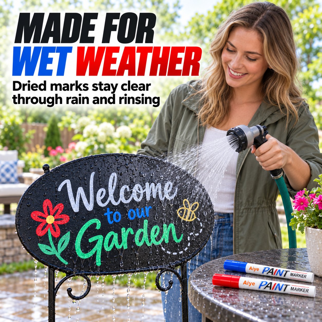 Wet weather marker test on outdoor sign