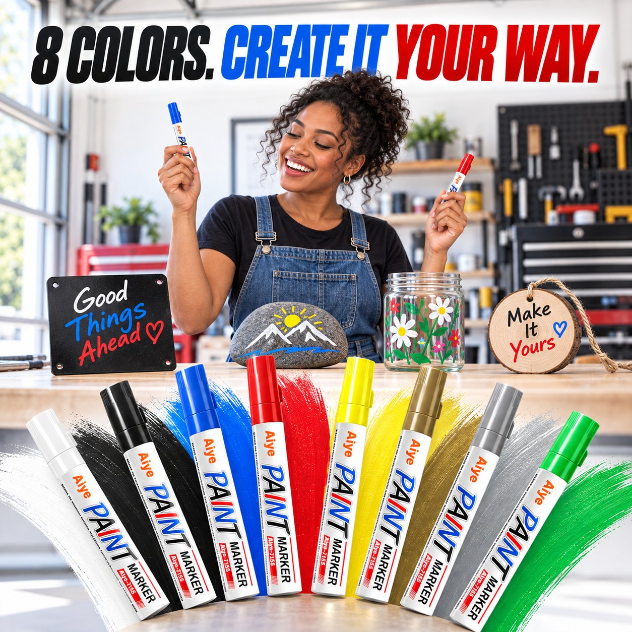Eight paint marker colors for creative DIY