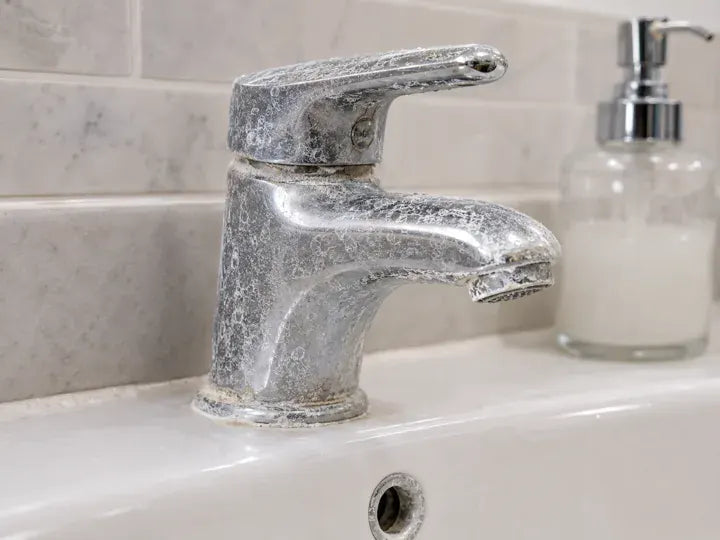 Before cleaning limescale on a bathroom faucet