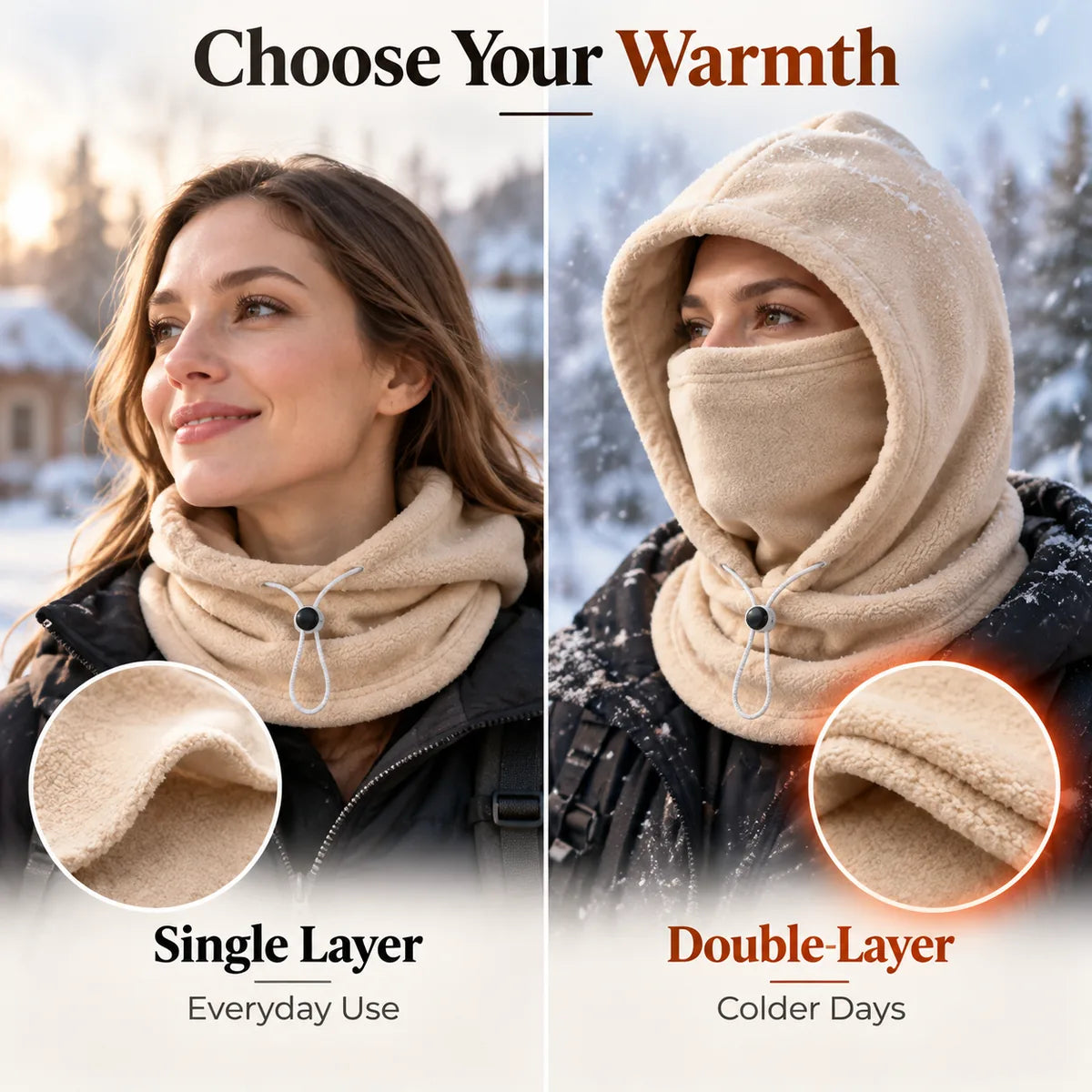Single layer and double-layer fleece hood warmth comparison