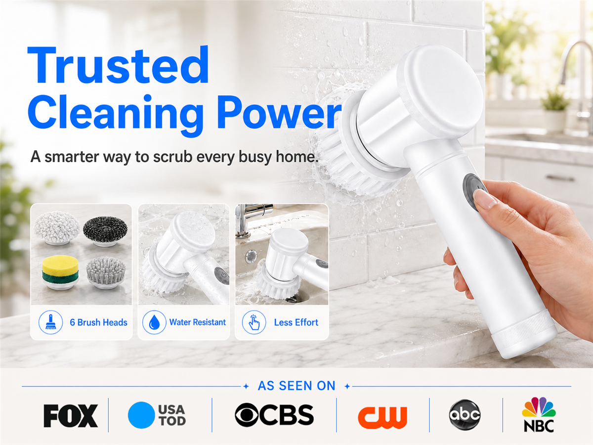 Trusted cleaning power graphic for electric spin scrubber.
