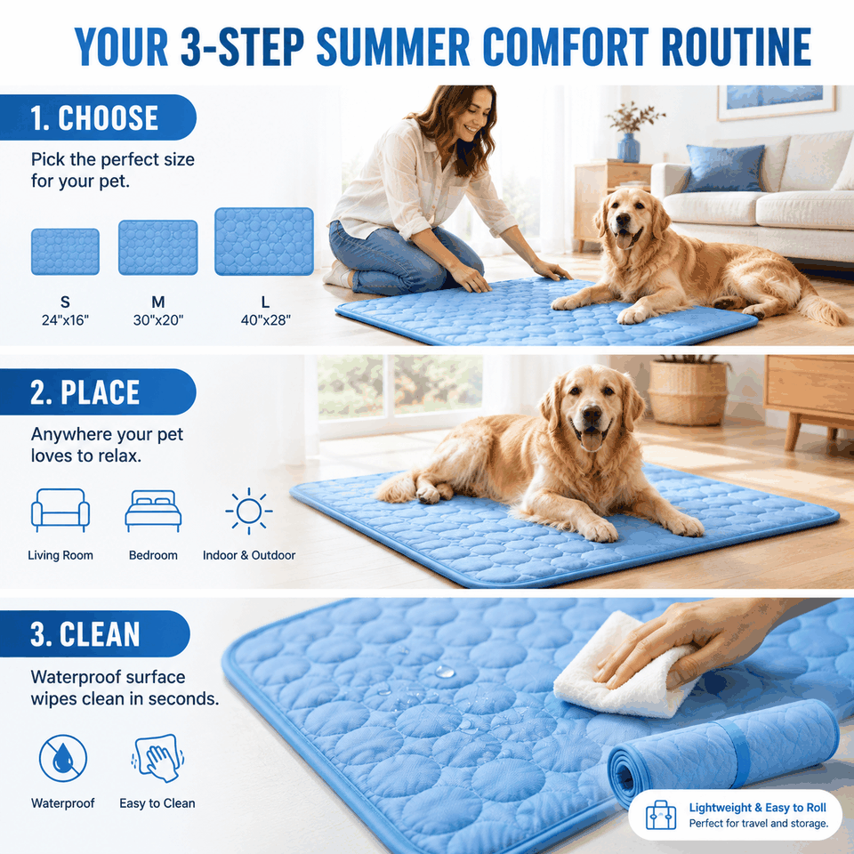Cooling Pet Mat three step summer comfort routine
