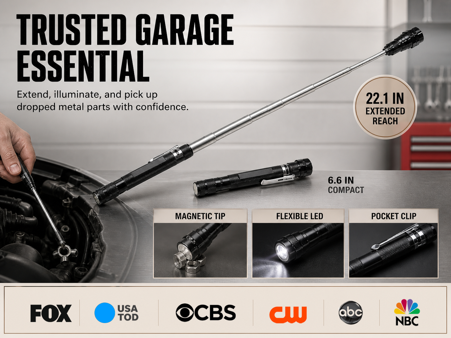 Multifunctional magnetic telescopic flashlight product view