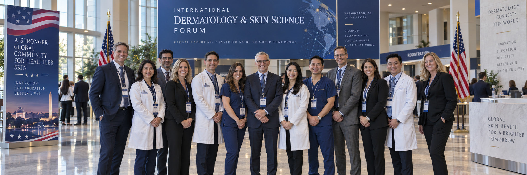 Dermatology and skin-science professionals at an international forum
