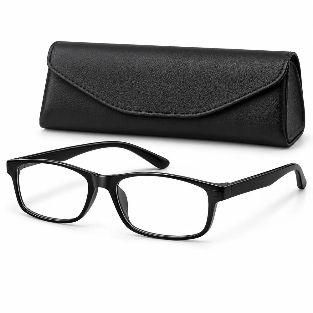 Black glasses frame with black case