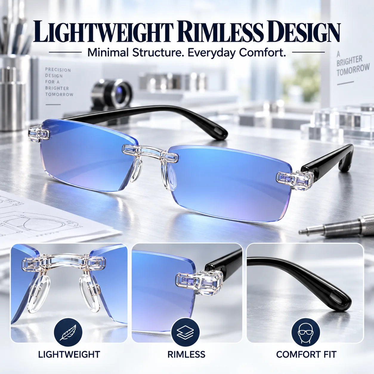 Black frame glasses designed for everyday comfort